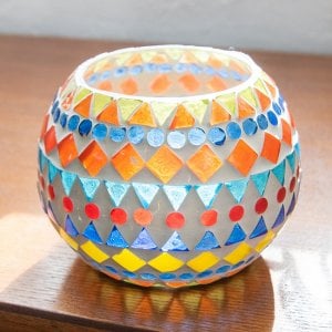 ホワイトモザイクキャンドルホルダー - 幾何学（大）(ID-LAMP-400)