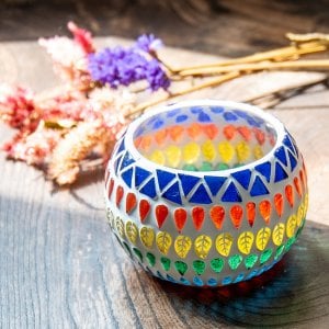 ホワイトモザイクキャンドルホルダー - しずく 小(ID-LAMP-402)