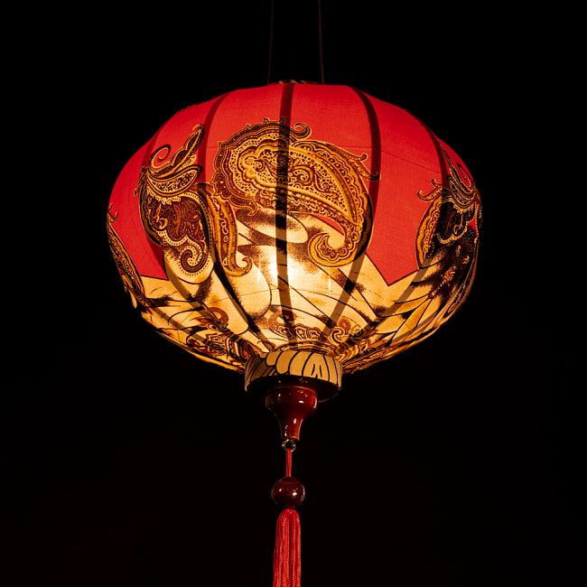 華やかな柄入り　ベトナム伝統のホイアン・ランタン(提灯) - 丸型〔ペイズリー模様〕 5 - 角度を変えてみてみました。