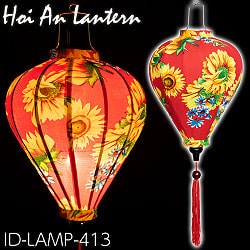 華やかな柄入り　ベトナム伝統のホイアン・ランタン(提灯) -  ほおずき型〔レトロ花模様〕の商品写真