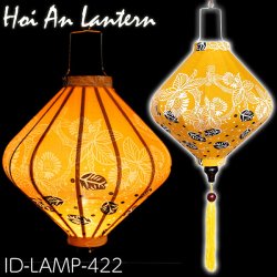華やかな柄入り　ベトナム伝統のホイアン・ランタン〔提灯〕 - ダイヤ型〔更紗模様〕の商品写真