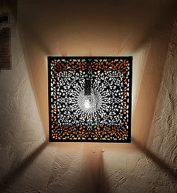 モロカンスタイルの壁掛け透し彫りランプ　スクエアタイプ - ブラス　アンティック【限定入荷・再入荷なし】 - サブ3