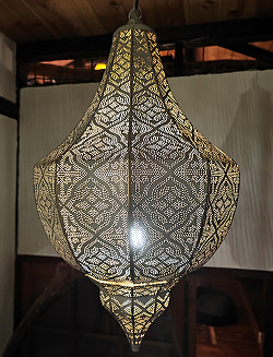 しずく型 モロカンスタイルのホワイトペンダントランプ - ニッケルアンティック【高さ：62cm 特大・限定入荷・再入荷なし】 - サブ2