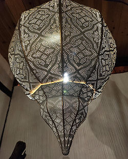 しずく型 モロカンスタイルのホワイトペンダントランプ - ニッケルアンティック【高さ：62cm 特大・限定入荷・再入荷なし】 - サブ3