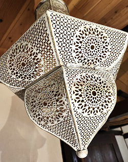 しずく型 モロカンスタイルのホワイトペンダントランプ - ニッケルアンティック【高さ：55cm】 - サブ2