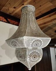 しずく型 モロカンスタイルのホワイトペンダントランプ - ニッケルアンティック【高さ：55cm】(ID-LAMP-446)