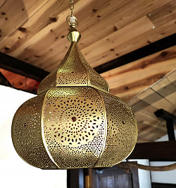 かぼちゃ形モロカンスタイルのゴールドペンダントランプ - ブラスアンティック【高さ：38cm 】 - サブ2