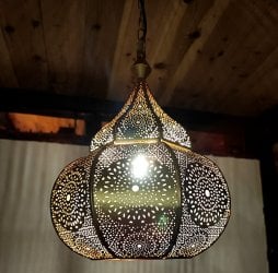 かぼちゃ形モロカンスタイルのゴールドペンダントランプ - ブラスアンティック【高さ：38cm 】(ID-LAMP-449)