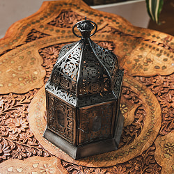 モロッコスタイル　キャンドルランタン 吊り下げ／スタンド兼用【ロウソク風LEDキャンドル付き】 高さ：20cm 幅：12.5cm程度 - サブ3