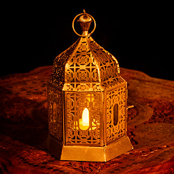 モロッコスタイル　キャンドルランタン 吊り下げ／スタンド兼用【ロウソク風LEDキャンドル付き】 高さ：20cm 幅：12.5cm程度 - サブ2