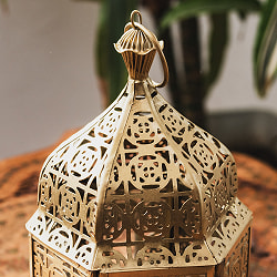 モロッコスタイル　キャンドルランタン 吊り下げ／スタンド兼用【ロウソク風LEDキャンドル付き】 高さ：20cm 幅：12.5cm程度 - サブ4