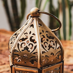 モロッコスタイル　キャンドルランタン 吊り下げ／スタンド兼用【ロウソク風LEDキャンドル付き】 高さ：14cm 幅：8cm程度 - サブ4