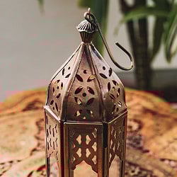 モロッコスタイル　キャンドルランタン 吊り下げ／スタンド兼用【ロウソク風LEDキャンドル付き】 高さ：22cm 幅：7cm程度 - サブ4