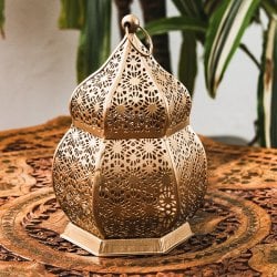 モロッコスタイル キャンドルランタン 吊り下げ/スタンド兼用【ロウソク風LEDキャンドル付き】 高さ:16.5cm 幅:9cm程度