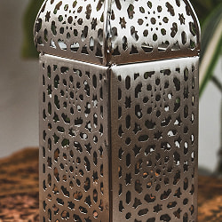 モロッコスタイル　キャンドルランタン 吊り下げ／スタンド兼用【ロウソク風LEDキャンドル付き】 高さ：22.5cm 幅：6.5cm程度 - サブ5