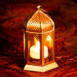 モロッコスタイル　キャンドルランタン 吊り下げ／スタンド兼用【ロウソク風LEDキャンドル付き】 高さ：13.5cm 幅：7cm程度 - サブ2