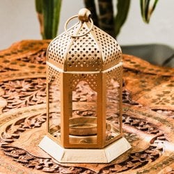 モロッコスタイル キャンドルランタン 吊り下げ/スタンド兼用【ロウソク風LEDキャンドル付き】 高さ:13.5cm 幅:7cm程度