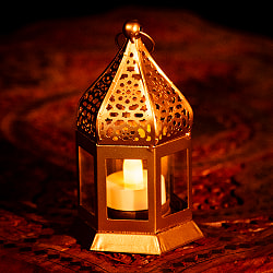 モロッコスタイル　キャンドルランタン 吊り下げ／スタンド兼用【ロウソク風LEDキャンドル付き】 高さ：13.5cm 幅：8cm程度 - サブ2