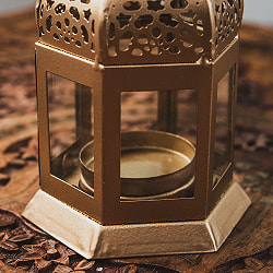 モロッコスタイル　キャンドルランタン 吊り下げ／スタンド兼用【ロウソク風LEDキャンドル付き】 高さ：13.5cm 幅：8cm程度 - サブ5