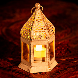 モロッコスタイル　キャンドルランタン 吊り下げ／スタンド兼用【ロウソク風LEDキャンドル付き】 高さ：13.5cm 幅：8cm程度 - サブ2