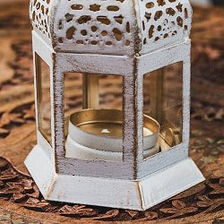 モロッコスタイル　キャンドルランタン 吊り下げ／スタンド兼用【ロウソク風LEDキャンドル付き】 高さ：13.5cm 幅：8cm程度 - サブ5