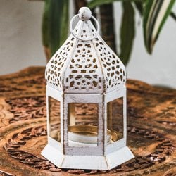 モロッコスタイル キャンドルランタン 吊り下げ/スタンド兼用【ロウソク風LEDキャンドル付き】 高さ:13.5cm 幅:8cm程度