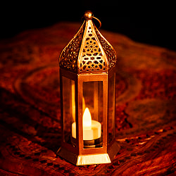 モロッコスタイル　キャンドルランタン 吊り下げ／スタンド兼用【ロウソク風LEDキャンドル付き】 高さ：18cm 幅：7cm程度 - サブ2