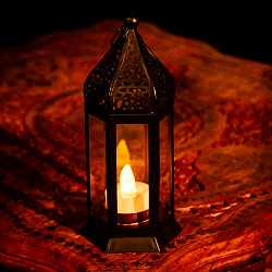 モロッコスタイル　キャンドルランタン 吊り下げ／スタンド兼用【ロウソク風LEDキャンドル付き】 高さ：18cm 幅：7cm程度 - サブ2