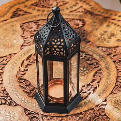モロッコスタイル　キャンドルランタン 吊り下げ／スタンド兼用【ロウソク風LEDキャンドル付き】 高さ：18cm 幅：7cm程度 - サブ3