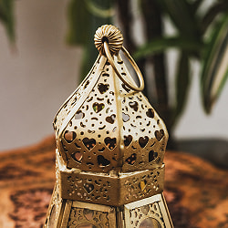 モロッコスタイル　キャンドルランタン 吊り下げ／スタンド兼用【ロウソク風LEDキャンドル付き】 高さ：17cm 幅：10.5cm程度 - サブ4