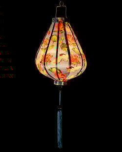 華やかな柄入り　ベトナム伝統のホイアン・ランタン〔提灯〕 - ティアドロップ〔鶴と睡蓮模様〕 - サブ2