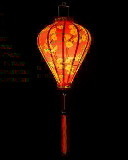 華やかな柄入り　ベトナム伝統のホイアン・ランタン〔提灯〕 - ほおずき型〔黄梅模様〕 - サブ2