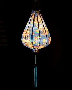 華やかな柄入り　ベトナム伝統のホイアン・ランタン〔提灯〕 - ほおずき型〔鶴と牡丹吉祥模様青〕 - サブ2