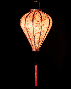 華やかな柄入り　ベトナム伝統のホイアン・ランタン〔提灯〕 - ティアドロップ〔梅の花模様白〕 - サブ2