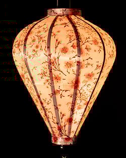 華やかな柄入り　ベトナム伝統のホイアン・ランタン〔提灯〕 - ティアドロップ〔梅の花模様白〕 - サブ3