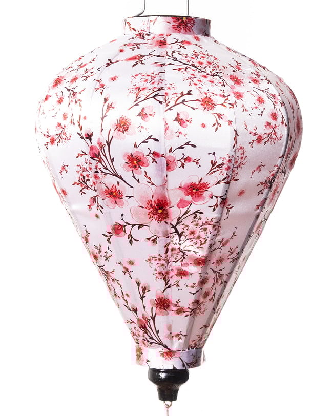 華やかな柄入り ベトナム伝統のホイアン・ランタン〔提灯〕 - ティアドロップ〔梅の花模様白〕 8 - 柄入りなので雰囲気があります