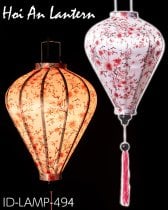 華やかな柄入り　ベトナム伝統のホイアン・ランタン〔提灯〕 - ティアドロップ〔梅の花模様白〕(ID-LAMP-494)