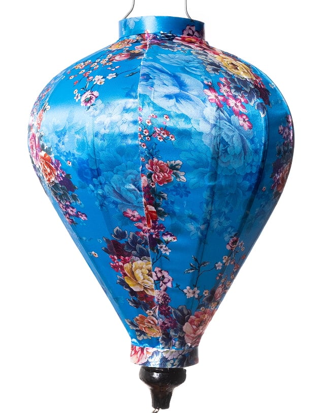 華やかな柄入り ベトナム伝統のホイアン・ランタン〔提灯〕 - ティアドロップ〔牡丹模様青〕 8 - 柄入りなので雰囲気があります