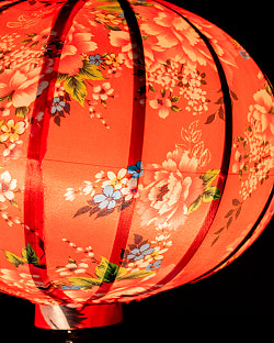 華やかな柄入り　ベトナム伝統のホイアン・ランタン(提灯) - 丸型〔牡丹模様赤〕 - サブ4