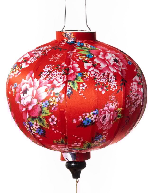 華やかな柄入り ベトナム伝統のホイアン・ランタン(提灯) - 丸型〔牡丹模様赤〕 8 - 柄入りなので雰囲気があります