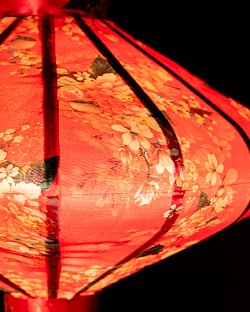 華やかな柄入り　ベトナム伝統のホイアン・ランタン(提灯) - 薄ひし形〔牡丹と小花模様赤〕 - サブ4