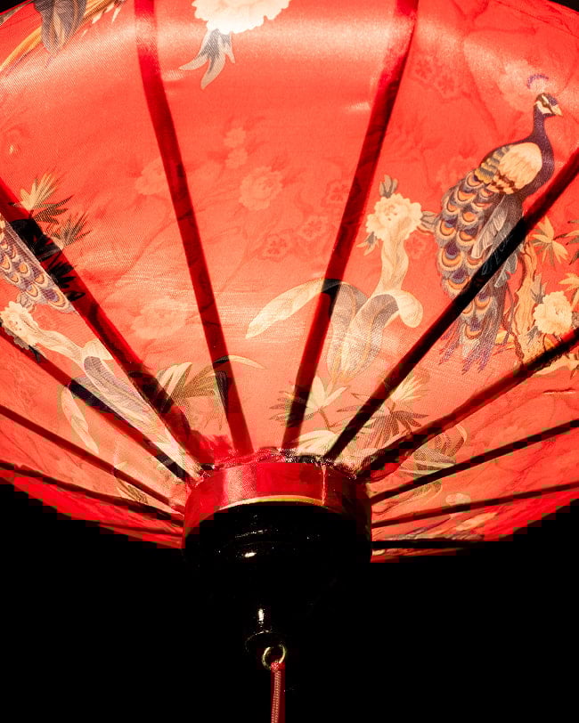 華やかな柄入り ベトナム伝統のホイアン・ランタン(提灯) - 薄ひし形〔花鳥模様赤〕 5 - 角度を変えてみてみました。