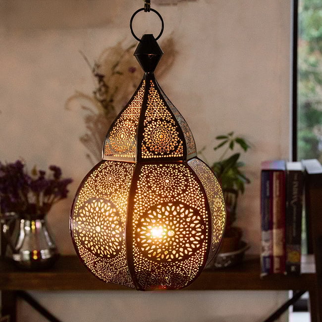 かぼちゃ形モロカンスタイルのペンダントランプ 高さ32cm 2 - カフェなどにも素敵なランプです。