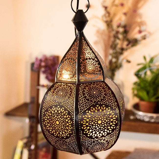 かぼちゃ形モロカンスタイルのペンダントランプ 高さ32cmの写真