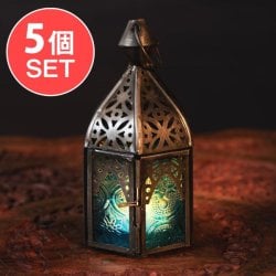 【5個セット】モロッコスタイルの透かし彫りLEDキャンドルランタン【ロウソク風LEDキャンドル付き】 - 〔ブルー〕約13×7cmの数割選択写真