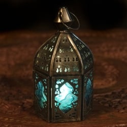 【3個セット】モロッコスタイルの透かし彫りLEDキャンドルランタン〔ロウソク風LEDキャンドル付き〕 - 〔ブルー〕約12.5×6.5cm - サブ2
