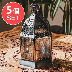 【5個セット】モロッコスタイル キャンドルランタン 吊り下げ/スタンド兼用【ロウソク風LEDキャンドル付き】 高さ:20cm 幅:12.5cm程度 - メイン