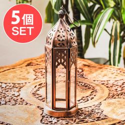 【5個セット】モロッコスタイル キャンドルランタン 吊り下げ/スタンド兼用【ロウソク風LEDキャンドル付き】 高さ:22cm 幅:7cm程度 - メイン
