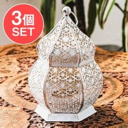 【3個セット】モロッコスタイル キャンドルランタン 吊り下げ/スタンド兼用【ロウソク風LEDキャンドル付き】 高さ:17cm 幅:9cm程度の画像