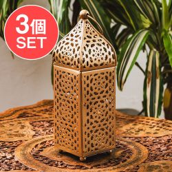 【3個セット】モロッコスタイル キャンドルランタン 吊り下げ/スタンド兼用【ロウソク風LEDキャンドル付き】 高さ:22.5cm 幅:6.5cm程度 - メイン